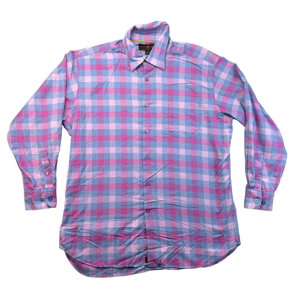 Robert Talbott Shirt Men's Large Blue Purple Plaid Button Up Long Sleeve Career